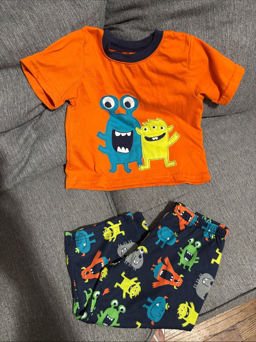 Kids Orange Monster Two-Piece Pajama Set